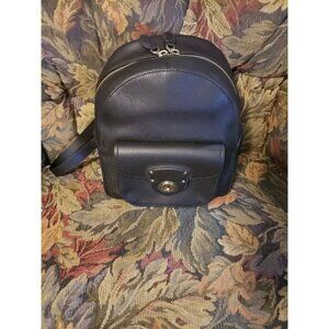 LAUREN Ralph Lauren ~ Black Pebbled Leather Small Backpack Zip Turn Lock EUC